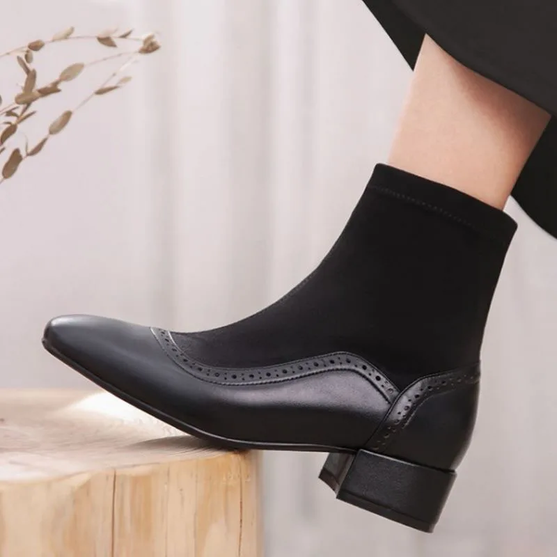 

KemeKiss Slip On Women Ankle Boots Solid Color Slip On Shoes Women Low Heel Office Work Female Fashion Mujer Footwear Size 34-40