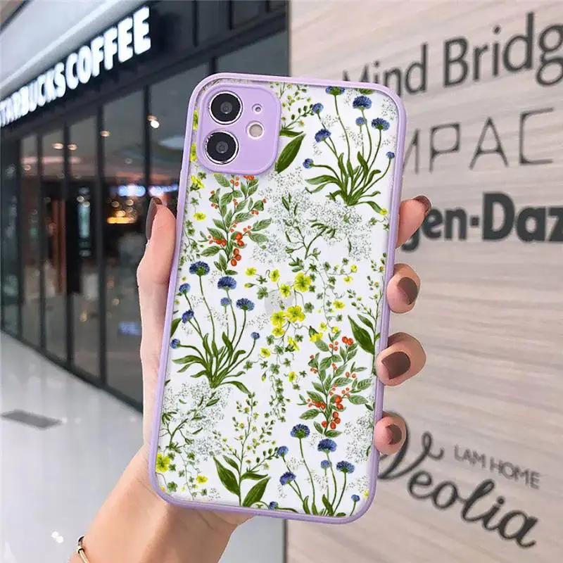 

Aesthetics art plant flower Phone Case Matte Transparent for iPhone 7 8 11 12 s mini pro X XS XR MAX Plus cover funda