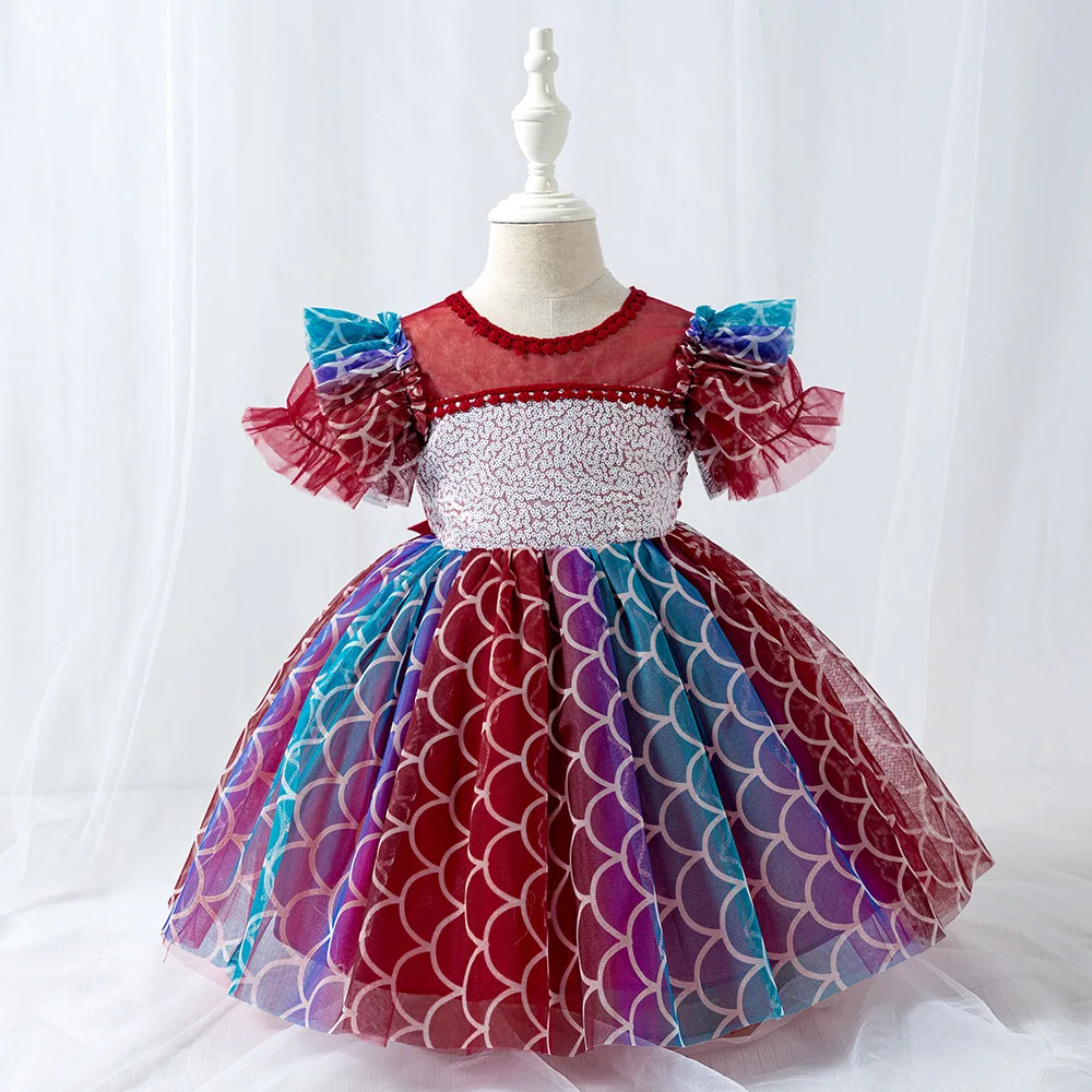

LZH 2021 New Baby Color Matching Elegant Lace Princess Dress For 1st Year Birthday Dress Baby Girls Dresses Newborn Clothing