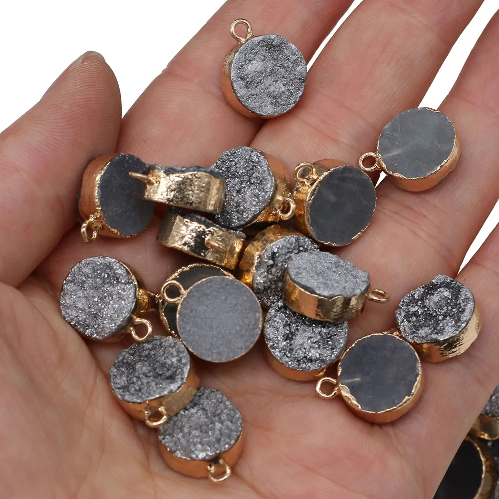 

Natural Stone Pendants Round Shape Agated Druzy Crystal for Jewelry Making Necklace Earrings Crafts Accessories Wholesale