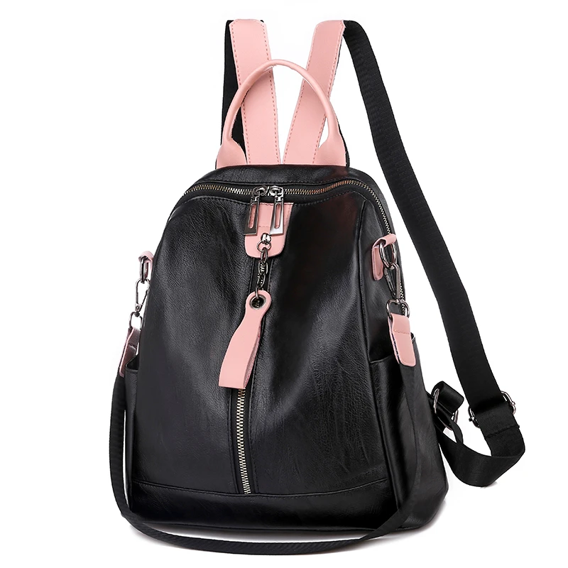 Женские кожаные рюкзаки большой емкости Mochilas школьные рюкзаки для девочек Sac Dos женские кожаные рюкзаки для девочек - Цвет: black