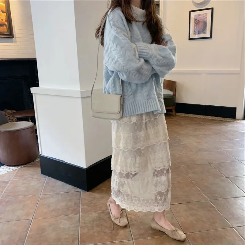 

Spring Autumn Fashion Casual Sweater Women Ladies Round Collar Blue Sweater Solid Long Sleeve Slim Soft Knitting Top Female Y94