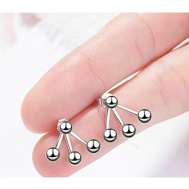 Женские асимметричные серьги гвоздики из серебра 925 пробы со съемными круглыми