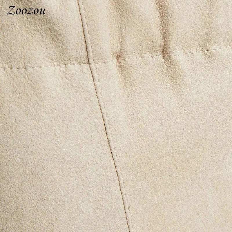 

Skinny Slim Suede Leather Women Pencil Pants Bodycon Elastic Waist Ankle Length Pants Elegant Office Lady Beige Trousers Custom