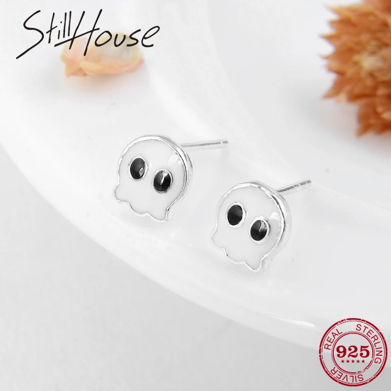 Модные серьги-гвоздики из стерлингового серебра 925 пробы с эмалью и черными