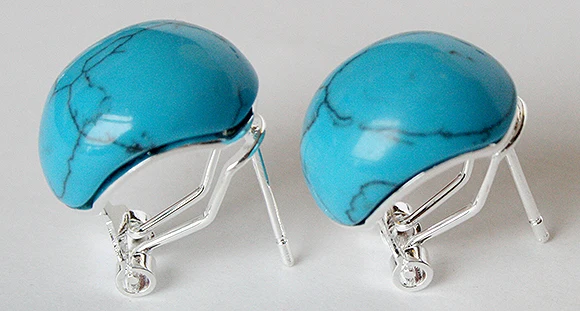 

Lady's generous Natural Turquoise 925 silver Inlay Stud Earrings REAL Natural