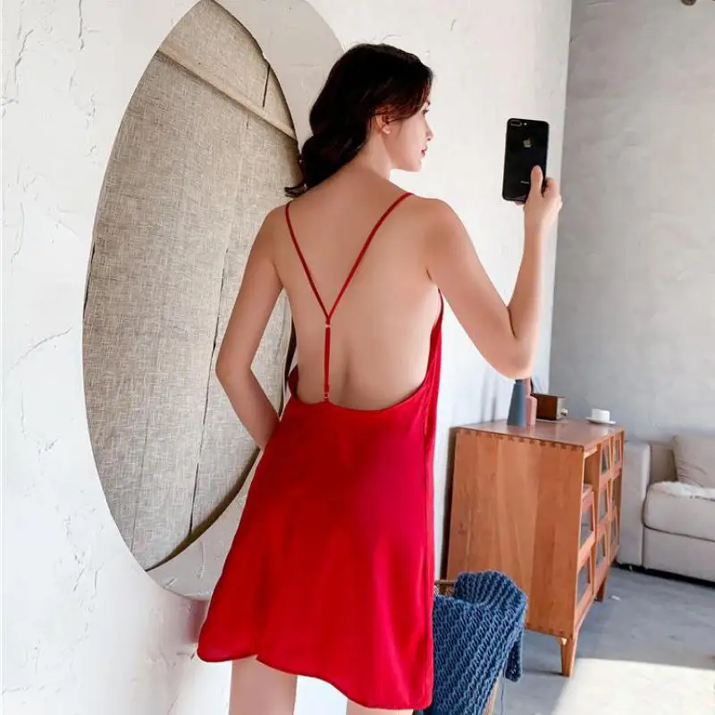 

Suspender Strap Nightgown Women Backleses Nighty Green Intimate Lingerie Nightdress Sexy Nightwear Sleepwear Satin Home Clothing