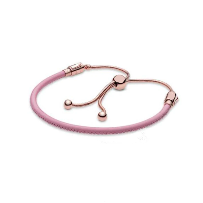 

Rose Moments Pink Leather Slider Bracelet 100% 925 Sterling Silver Pink Leather Bracelet Fit Original Brand Charms Diy Jewelry