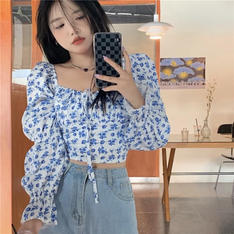 Стильная Цветочная рубашка с воротником и длинными рукавами женский дизайн Sense