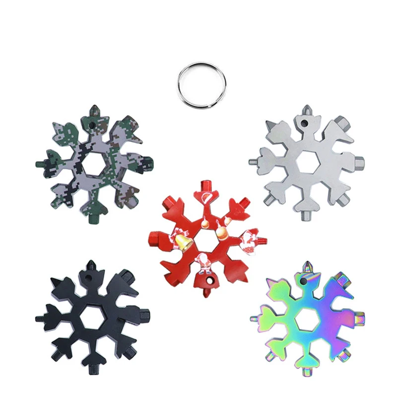18-in-1 Snow Keychain Tools Multi-tool Wrenches Combination Stainless Steel Outdoor Portable Camouflage Snowflake Key Chain | Украшения и