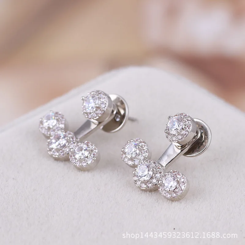

European and American Jewelry Wholesale Inlaid Zircon round Super Flash Back Hanging Stud Earrings Women's Jewelry