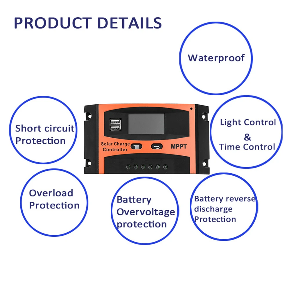60A MPPT Solar Charge Controller 12V 24V Auto LCD Dual USB Cell Panel Battery PV Regulator Built-in Timer | Автомобили и