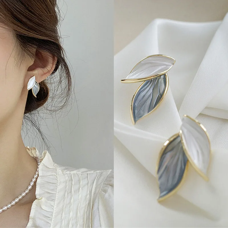 

Женские металлические серьги-подвески, милые серьги с голубыми и белыми листьями, лето 2021