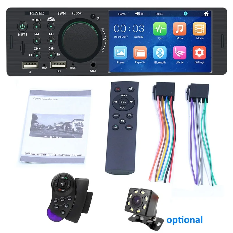 

Touch Screen Car Radio 1 Din 4.1'' Bluetooth Audio Video MP5 Player TF USB Charging ISO Remote Stereo System Head Unit 7805C