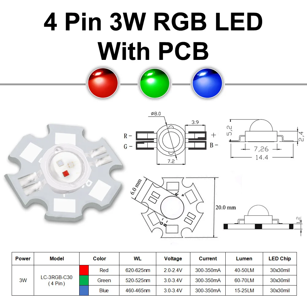 3 Вт 9 RGB Мощный светодиодный чип COB 1 4 6-контактный с печатной платой полноцветный