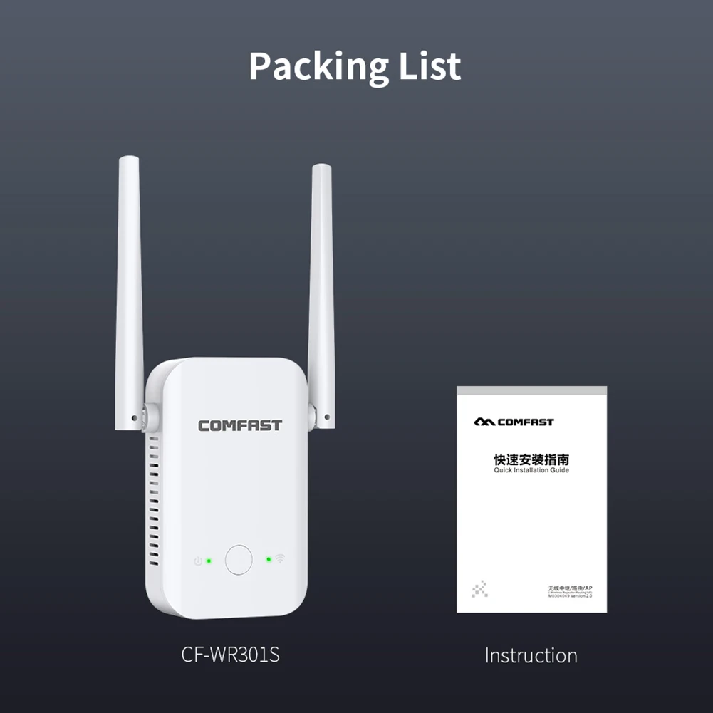 

WiFi Range Extender Signal Booster 300Mbps WiFi Range Extender with 2 External Antennas, Covers 80 sq.meters