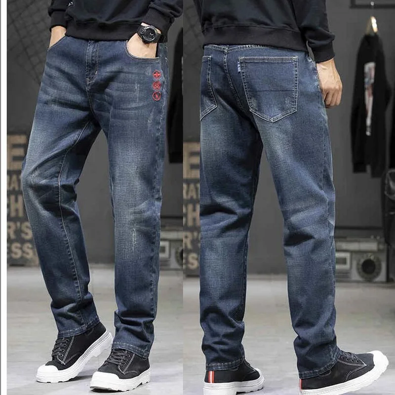 Men's Jeans Classic Style Business Casual Advanced Stretch Denim Trousers Feet Pants Male Baggy Jeans Size 30-46
