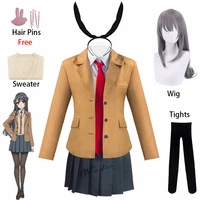 anime sakurajima mai cosplay seishun buta yarou wa bunny girl women school uniform wig halloween costume party suit ears