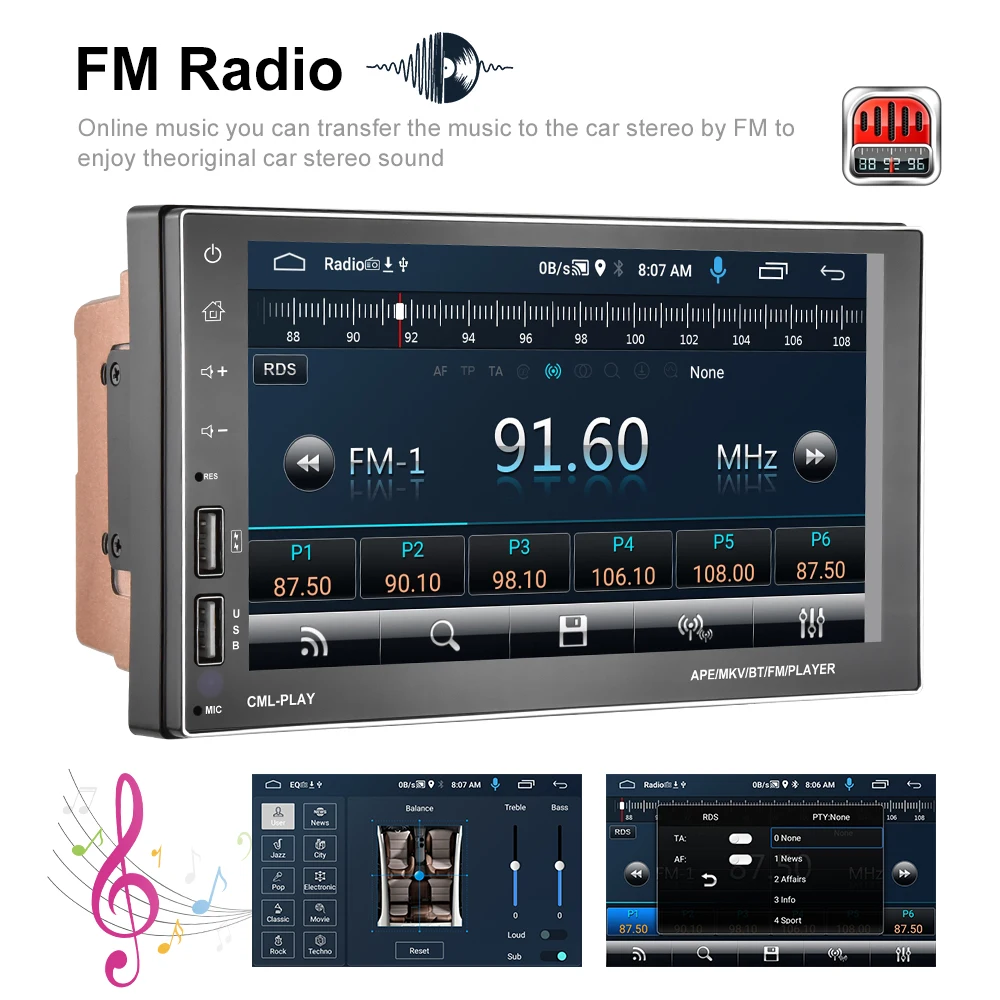 Автомагнитола Podofo универсальная мультимедийная система на Android с 7 &quotэкраном GPS Wi