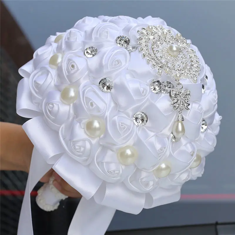 Великолепный Белый Шелковый букет невесты свадебные букеты с бриллиантами