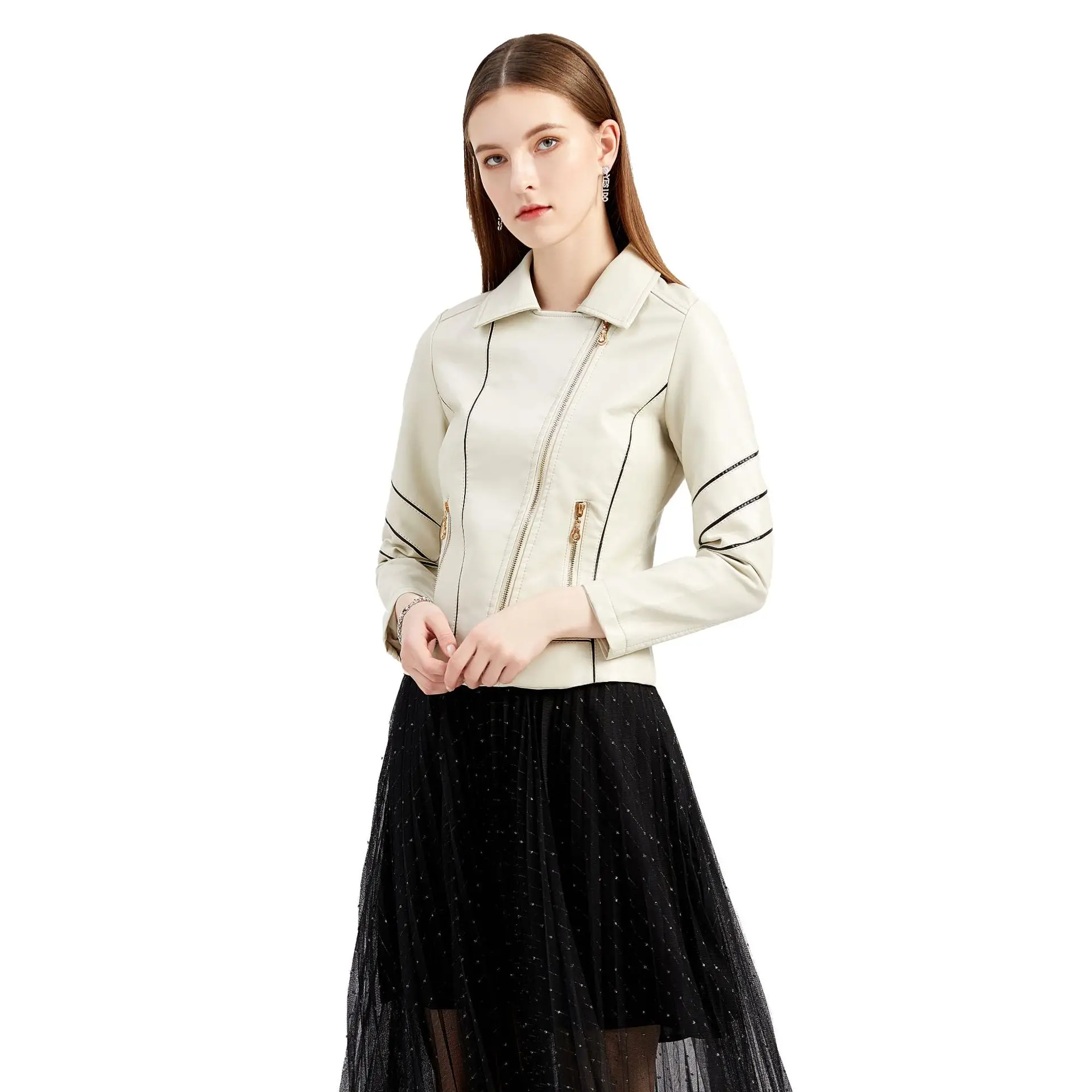 

2021 Winter Autumn Women Leather Short Jacket SLong Sleeve Faux Leather Outerwear Coat Slim Biker Jackets Womens Brand Clothing