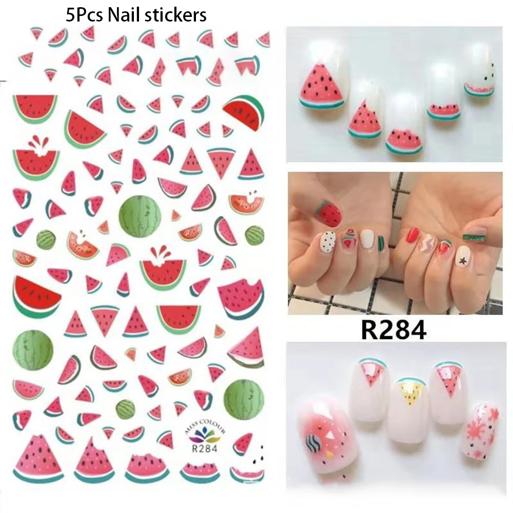 

5pcs/Set Nail Stickers Nails Art 3d Nail Charms Accesoires Rainbow Cherry Decal Nails Art Decorations For Fashion Nail Stickers
