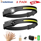 Налобный фсветильник рь с датчиком движения, светодиодный COB фонарь со встроенным аккумулятором, зарядка через USB, светильник онарь