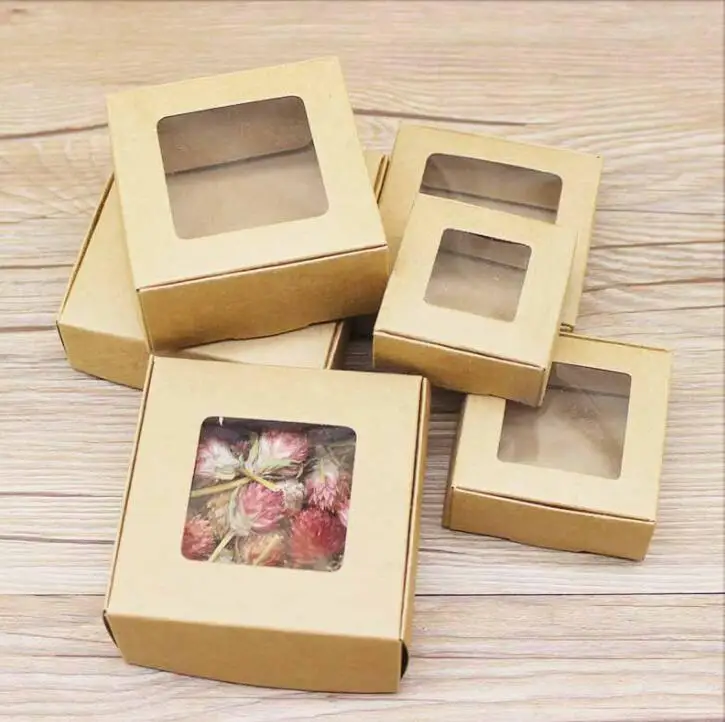 30pcs PVC Window Christmas Candy Brown Gift Packaging Box For Wedding\Candy\Crafts\Cake\Handmade Soap Packing Boxes - купить по