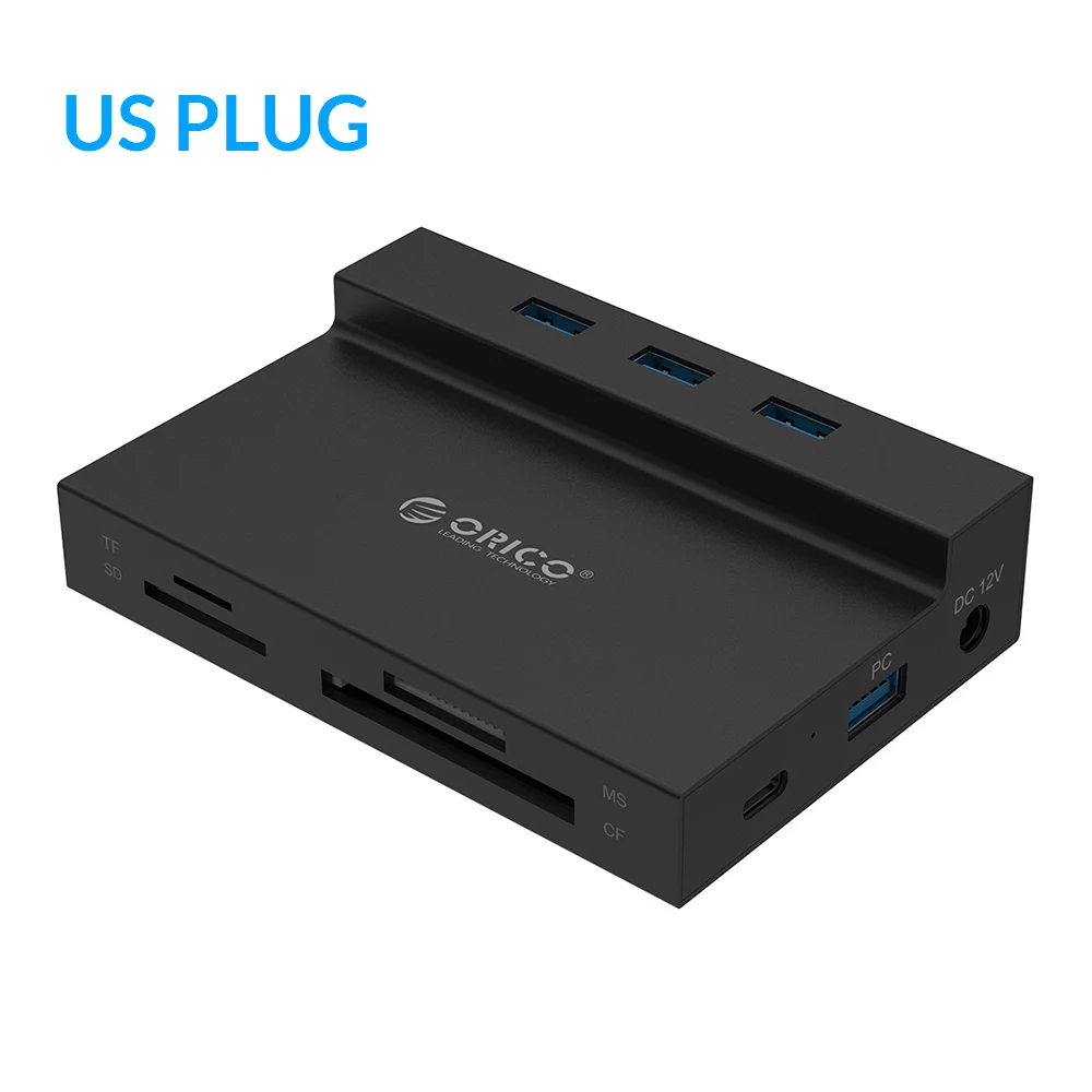 ORICO Мульти USB 3,0 концентратор для RJ45 SD/TF/ms/CF Тип C адаптер OTG сплиттер Поддержка BC1.2 Зарядка для компьютера ноутбука аксессуары - Цвет: Black US Plug