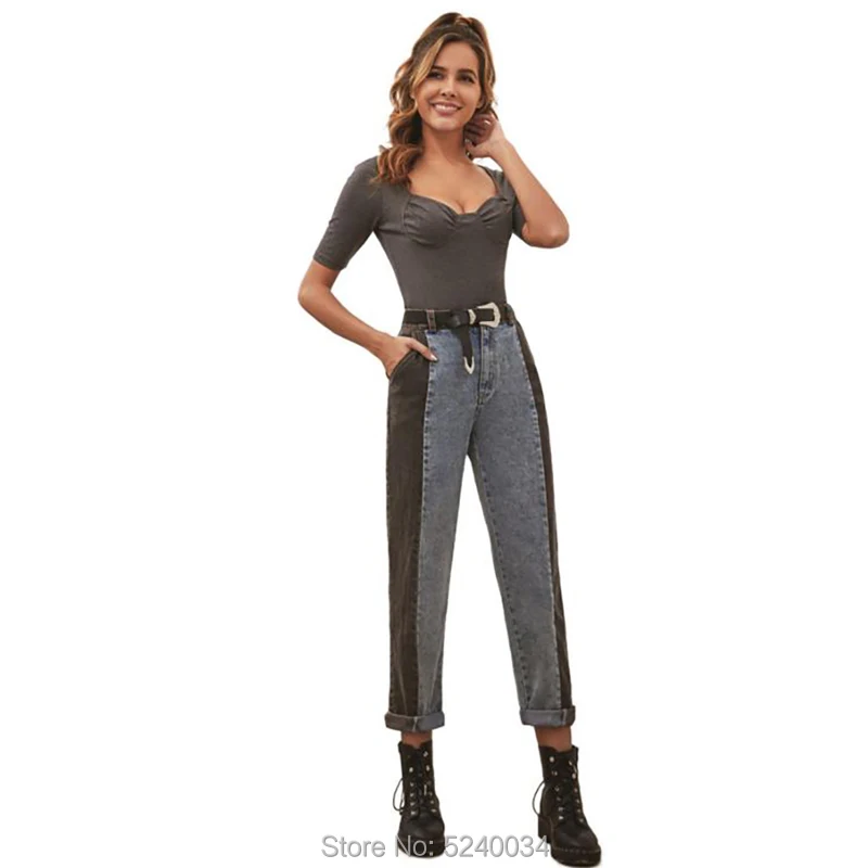 

Womens High Waist Patchwork Jeans Jeggings Wash Denim Pants Trousers