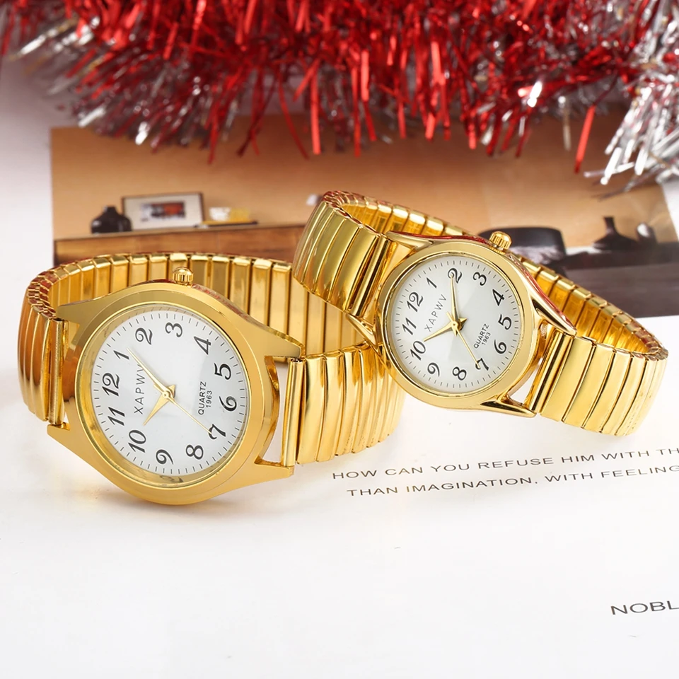 Couple Watch Noble Golden Mens Watches Elastic Strap Quartz Watch Simple White Arabic Numerals Dial Bracelets Watches for Women