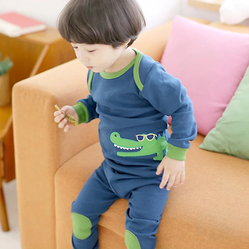 BINIDUCKLING/осенний хлопковый Пижамный комплект для мальчиков и девочек детская