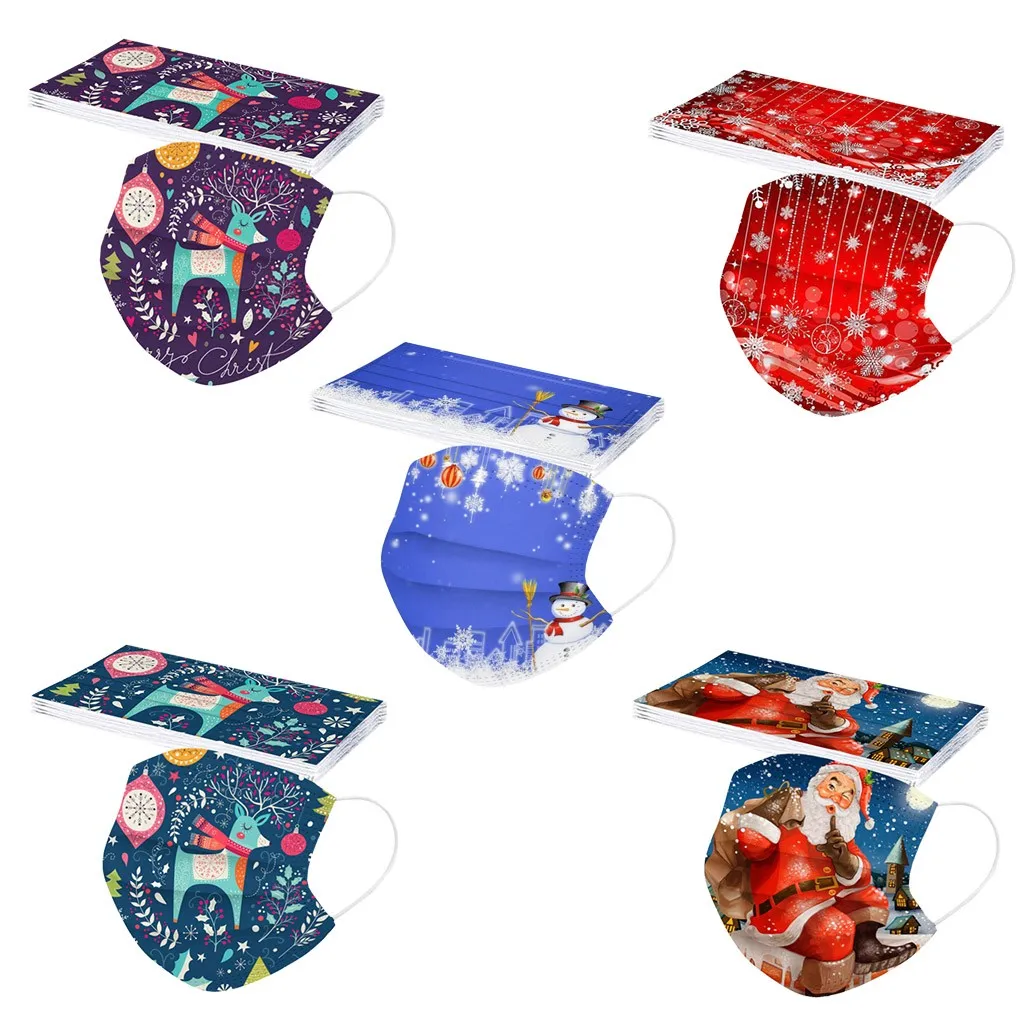 

50pcs Adult Disposable Mask 3 Layer Filter non-woven Thicken Christmas Breathable Face Mouth Mask Earloop mascarillas masque F10