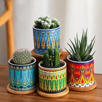 4pcsset cylindrical succulent planters mini ceramic flower pot mandala pattern bonsai planter pots for home office decorations