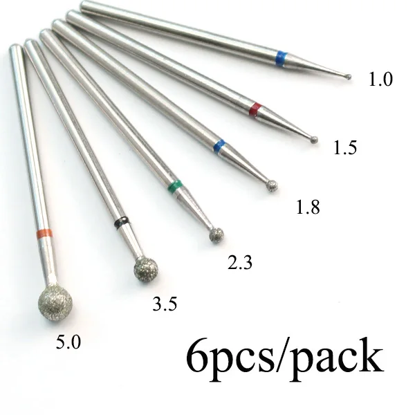 6pcs T10-9 1 шт. Алмазный шариковый роторный фреза для маникюра, ногтей, сверло для кутикулы, электрические пилочки для ногтей, инструменты для удаления геля - Цвет: 6pcs T10-9