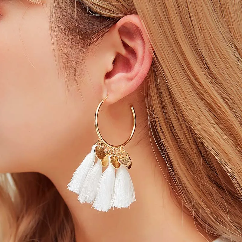 Женские серьги с кисточками в стиле бохо красные зеленые яркие вечерние подвески