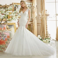 vestidos de noivas vintage lace applique wedding dress v neck trumpet 2016 sexy bridal gowns vestido de renda casamento