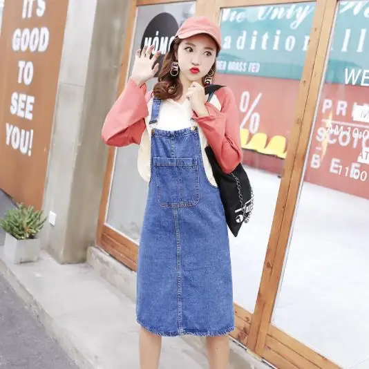 Летняя джинсовая юбка средней длины на подтяжках для женщин 2020 летняя уличная