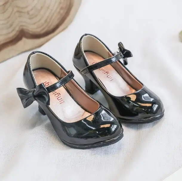Girl High Heels Red Shoes Children's Black Pink Princess Patent Leather Students Dance Size 26-35 Kids Sandals | Детская одежда и