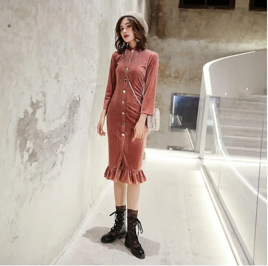 Новое поступление элегантный зима весна бархат, велюр женское платье qipao длинный рукав Традиционный китайский современный Чонсам плюс размер