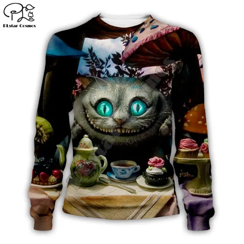 sweatshirt Мужские толстовки на Хэллоуин, 3d толстовки, толстовка с рисунком Алисы, аниме, кошки, на молнии, Рождественский пуловер, унисекс, спортивный костюм - Цвет: sweatshirt