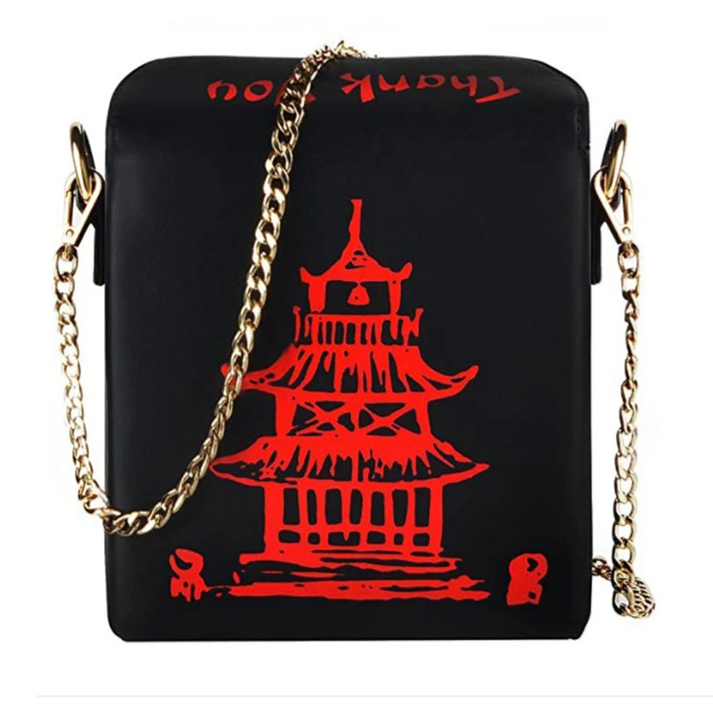

Chinese Takeout Box Tower Print Pu Leather Ladies Handbag Novelty Cute Women Girl Shoulder Bag Messenger Bag for Women