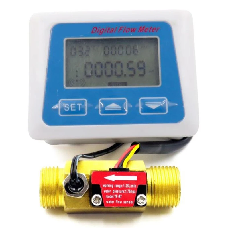 

Цифровой датчик расхода воды с ЖК-дисплеем, расходомер, ротаметр, запись времени и температуры с G1/2 датчиком расхода