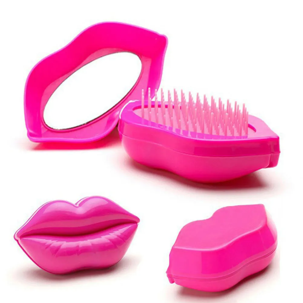 

Fashion Lip Comb, Poatable With Mirror, Haircare Massage Detangler Brush,Hair Styling Tool Set For All Hair Types&Doll Play