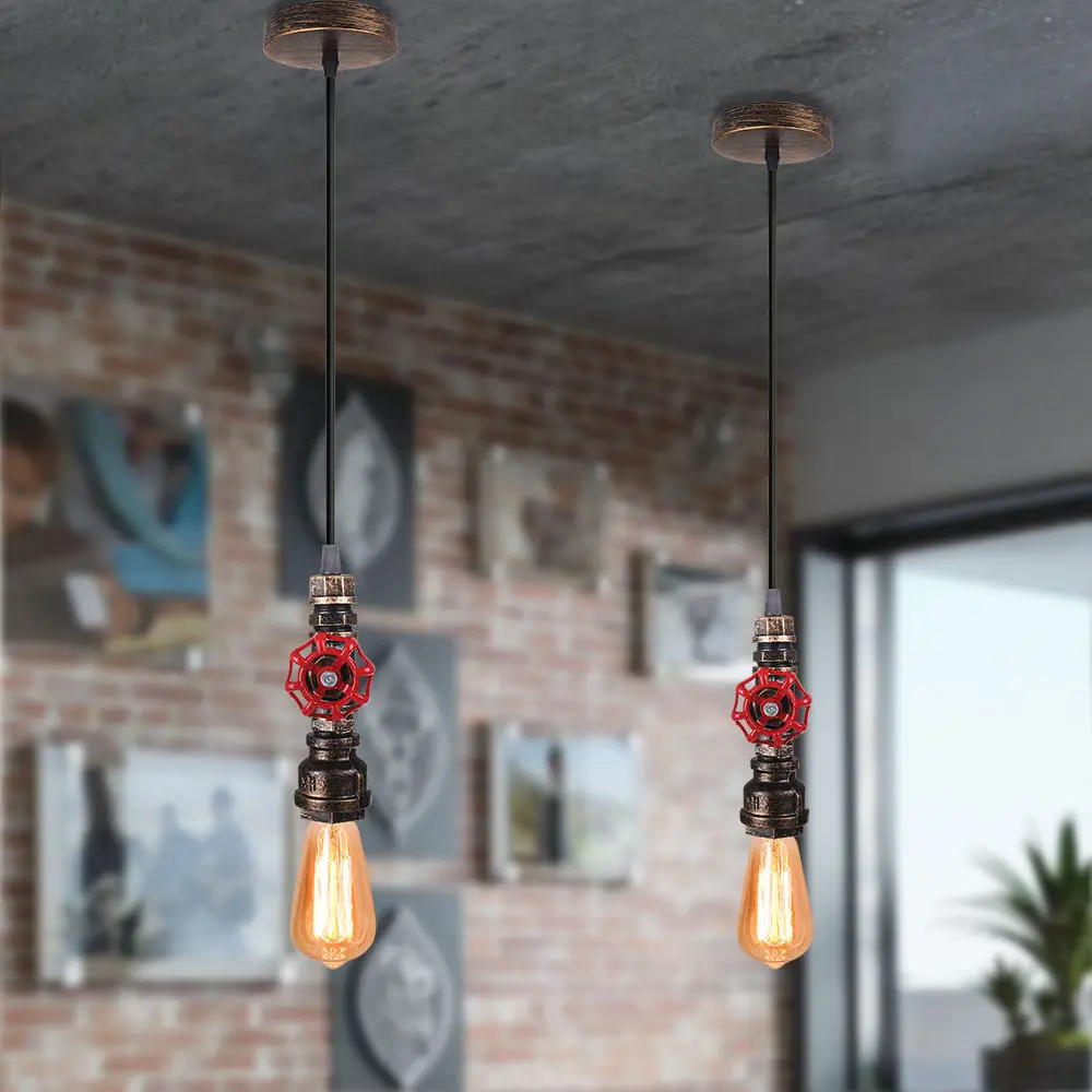 Lámpara colgante de tubería de agua de hierro Industrial, luces LED E27 Vintage para Bar, restaurante, cocina y dormitorio
