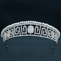 cubic zirconia royal replica tiara for weddingclassic pearls tiaras diadem for girlpromparty head jewelry ch10371