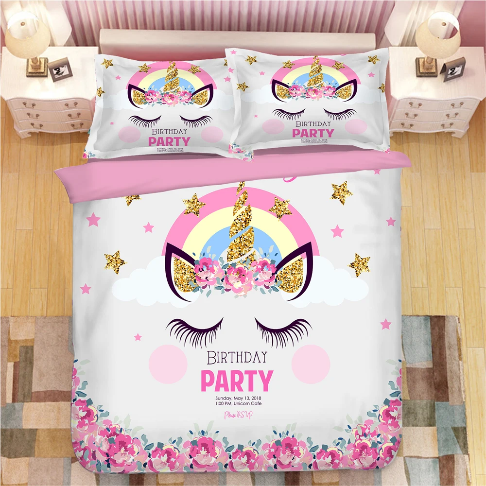 Комплект постельного белья с 3D изображением единорога пододеяльники наволочки