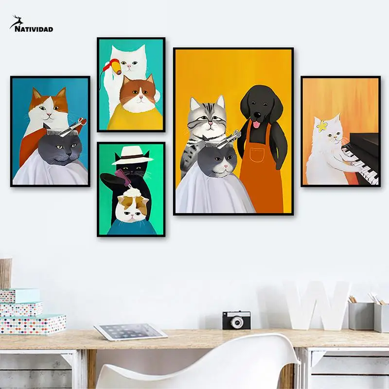 

Cartoon Cute Cat Funny Dog Modern Canvas Painting Wall Art Picture for Living Room Kid's Bedroom Home Decoration