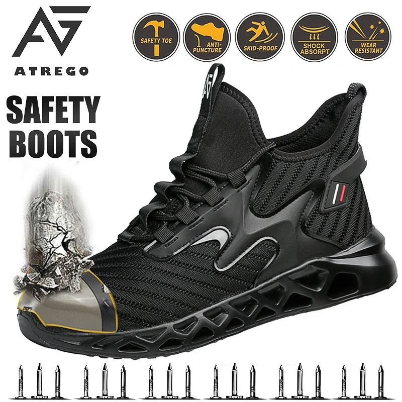 

AtreGo неразрушаемые мужские защитные рабочие ботинки со стальным носком непробиваемые Ботинки легкие дышащие кроссовки