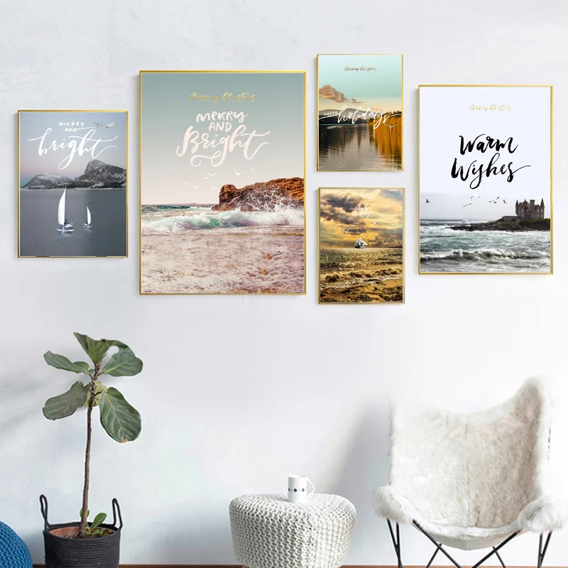 

Wall Art Canvas Painting Sailboat Sea Beach Castle Lake Landscape Nordic Posters And Prints Wall Pictures For Living Room Decor